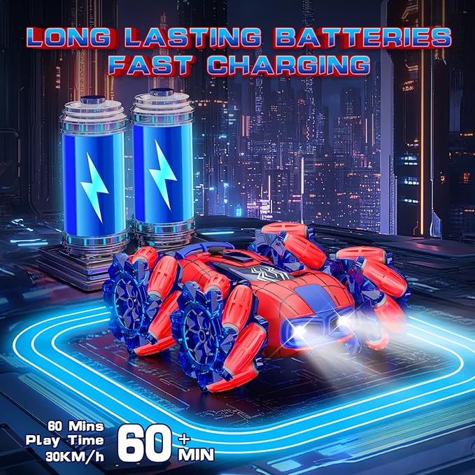 Spider Remote Control Car 4WD 360° Rotating Stunt Rc Cars | 2.4GHz Remote Control with LED Headlights, All-Terrain Off-Road Toy for Kids Ages 4-13 - Ideal Birthday for Boys & Girls