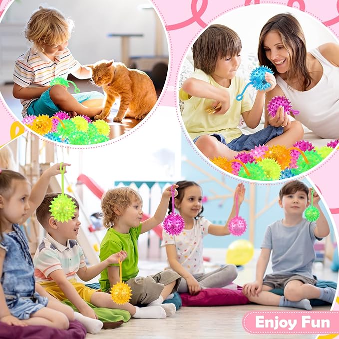 Sotiff 60 Pcs Light up Ball Spiky LED Bouncy Ball Flashing Squeaky Multicolor Puffer Toy Rubber Sensory Toy Carnival Prizes Bulk Party Favors for Teens, Adults, Children