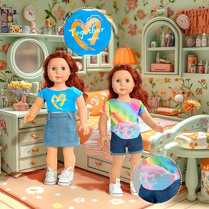 18-inch-Doll-Clothes-Accessories ARTST 18 Doll Accessories American Doll Clothing Dress Outfit Set with Hat Shoes Socks WaistBag for Girls