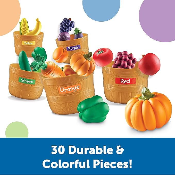 Learning Resources Farmer's Market Color Sorting Set - Play Food for Kids, Toddler Learning Toys, Grocery and Kitchen Play Toys