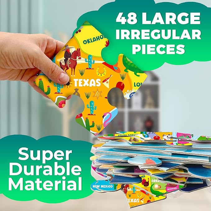 QUOKKA Giant Floor Puzzle for Kids Ages 4-6 – 2x3 Feet Extra-Thick 48 Pieces Toddler Puzzle Ages 3-5 – USA Map Educational Activity for Boys Girls – Premium Box with Sturdy Handle & Magnetic Closure