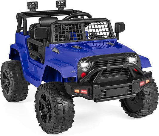 Best Choice Products 12V Kids Ride On Truck Car w/Parent Remote Control, Spring Suspension, LED Lights, AUX Port - Blue
