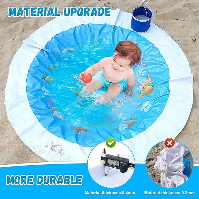 7.2 X 7.2 Feet Baby Beach Pool，Kiddie Pool and Beach Blanket，2 in 1 Toddler Paddling Pool，Beach Toys for Infant Kids Boys and Girls with Portable Water Bag 9L