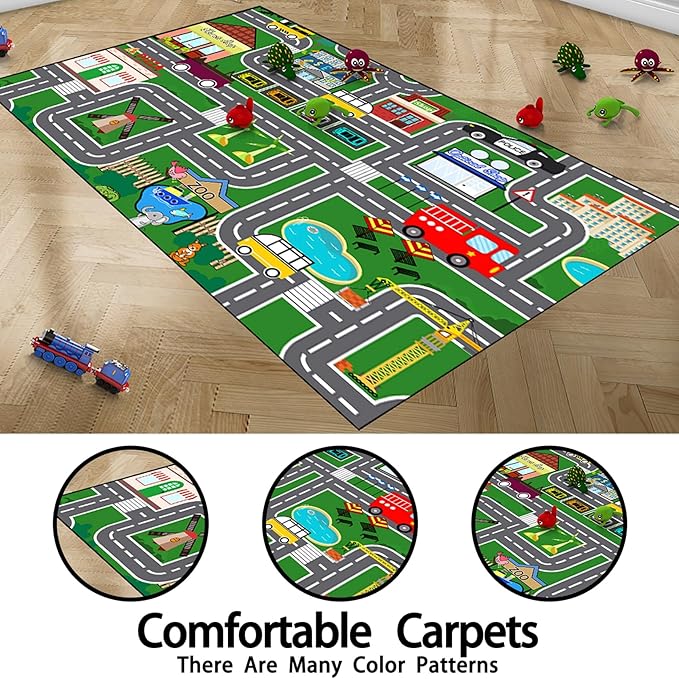 Car Rugs for Kids Toy - Car Track Carpet for Boys Road Rug for Bedroom Road Map Carpet for Kids Toy Play Mat Farm, 3x5 Feet