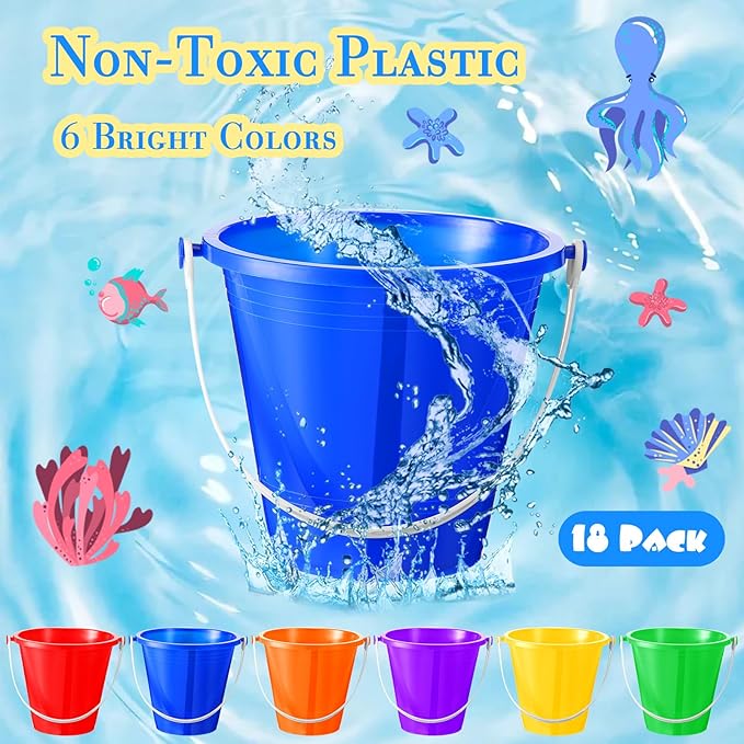 Sratte 24 Packs Beach Sand Buckets and Shovels Sets for Boys Girls, Plastic Beach Pails Sand Toys for Summer Pool Party Favors