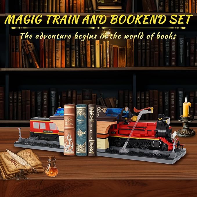 2 in 1 Harry Magic Train Building Toy Set, Train Set for Adults, Boys, Kids, Features a Bookends for Display and Home Decor, Gift for Christmas Birthday, 1068PCS