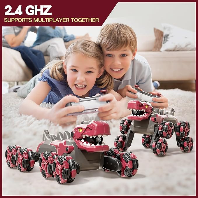 8WD Remote Control Car, 2.4GHz Remote Control Dinosaur for Boys 4-7,Suitable for Children Aged 8-12, Children's Birthday Gift Recommendation (Red)