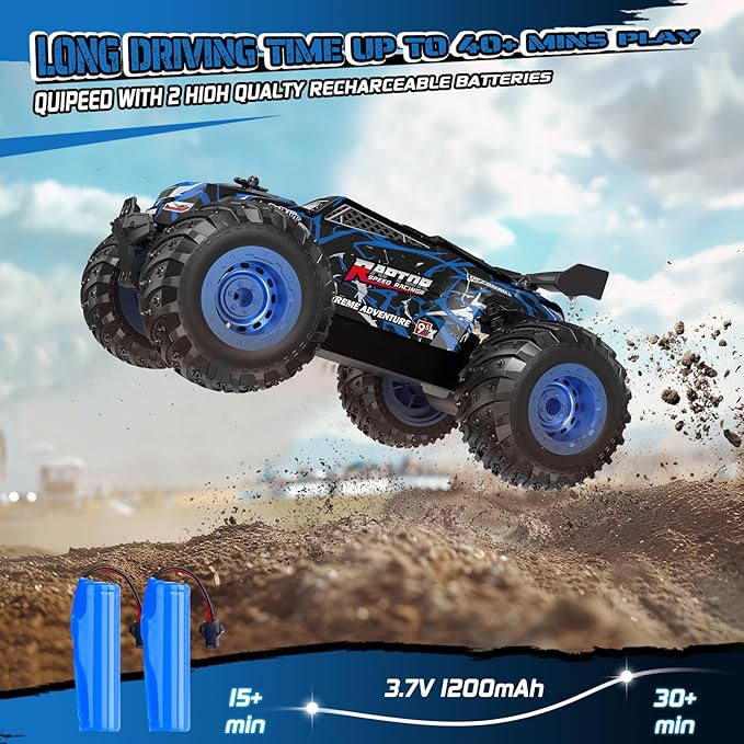 Remote Control Car, 1:18, All-Terrain Remote Control Truck with Headlight and Bodylight, 2WD, 20KM/H, PVC Shell, 2.4GHz, Rechargeable, Sturdy, Two Speed Control, Rc Cars for Kids, Beginner