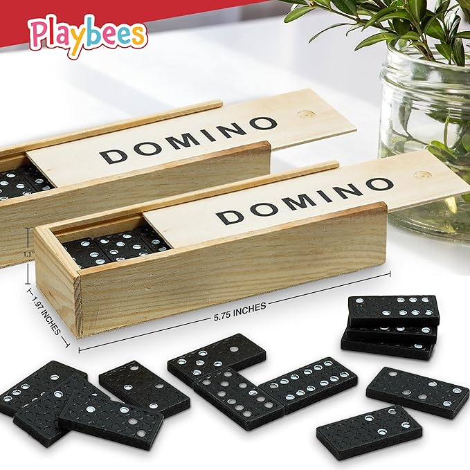 Mini Wooden Dominoes Set - 12 Pack - Classic Double Six Domino Game in a Wooden Case - Educational Board Games & Activity for Teens, Adults