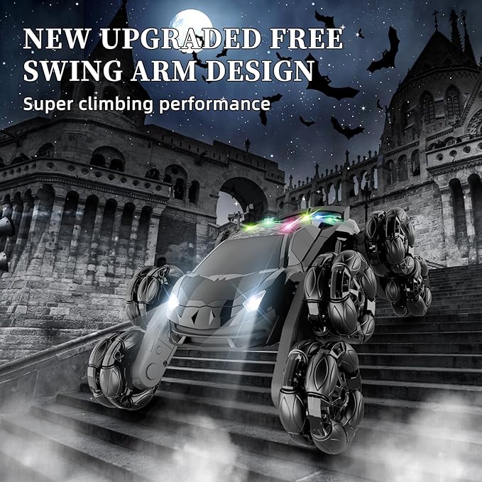 8WD Remote Control Car, 2.4Ghz RC Cars with Spray & Cool Light, Kids Toys Electroplating Process Transform Drift Climbing Car, Boys Toys for Age 4-6 7 8-13 Year Old (Black)