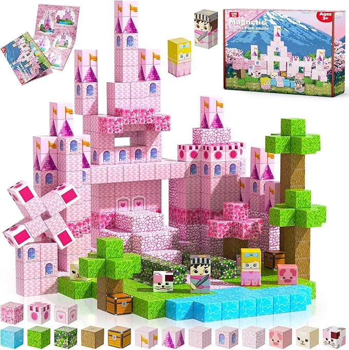Magnetic Blocks-100PCS Magnetic Building Blocks, Magnetic Castle Princess Castle Garden STEM Magnetic Building Cubes for Toddler Kids Toys, Construction Toys for Kids Ages 3+