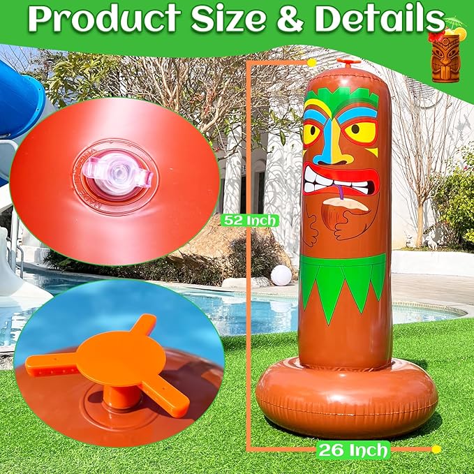 5 Ft Inflatable Sprinkler for Kids, Inflatable Tiki Totem Water Sprinkler Spray Toy Fun Gifts for Adults Outdoor Yard Hawaiian Luau Party Decoration Supplies, Tiki Sprinkler Summer Pool Water Toys