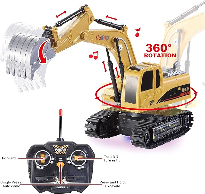 JOYIN 2 PCS Remote Control Construction Vehicle Toy Set, Friction-Powered RC Excavator & RC Dump Truck with Lights and Sounds for Imaginative Play, Birthday Gifts for Toddlers Boys Girls