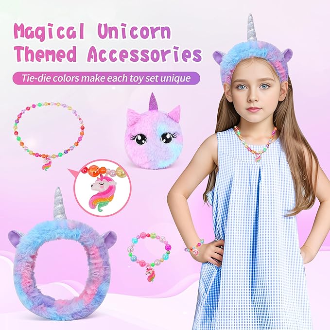 Unicorn Gifts for Girls Age 4 5 6 7 8 9 10, Girls Unicorn Birthday Gifts Set with Light Up Star Pillow Diary Plush DIY Water Bottle Kits Toys