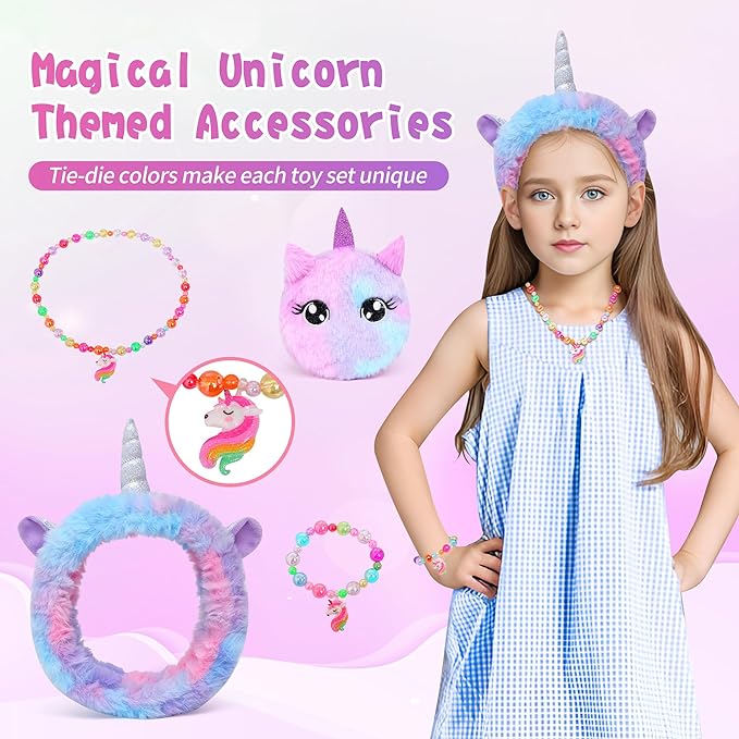 Unicorn Gifts for Girls Age 4 5 6 7 8 9 10, Girls Unicorn Birthday Gifts Set with Light Up Star Pillow Diary Plush DIY Water Bottle Kits Toys