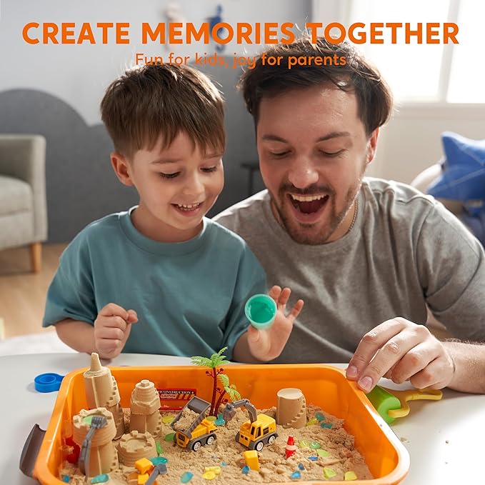 Klever Kits Construction Sensory Bin for Toddlers with Glow in The Dark Stones, Sandbox with Lid Castle Building kit, Preschool Learning Activities Gifts for Boys Girls Age 3+