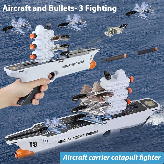 Aircraft Carrier Toy, Kids Airplane Toys, Flight Modes Foam Glider Catapult Plane Toys, Kids 3 4 5 6 7 8 9 Years Old Birthday Gifts for Outdoor Flying