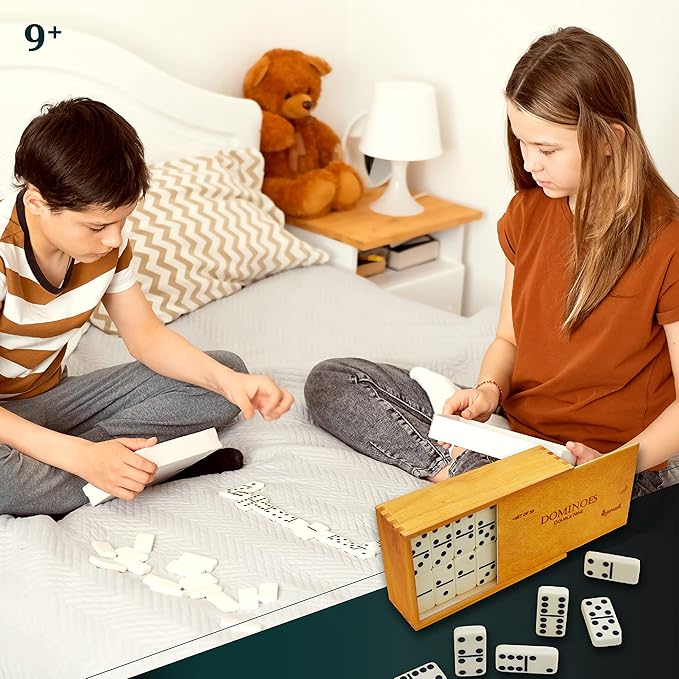 Dominos Game Double 9 - Dominos Set for Adults and Kids Ages 8 and up - Double Nine Dominoes Set, Classic Board Games - Domino Set for Family Game Nights - Double Nine Dominos Set 55 Tiles with Case