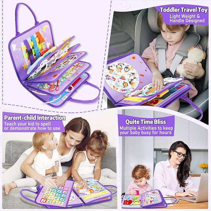 Esjay Toddler Busy Board, Montessori Toys Busy Book, Sensory Board Birthday Gifts for Girls Boys, Learning Educational Toy for Fine Motor Skills, Travel Activities for Airplane Car