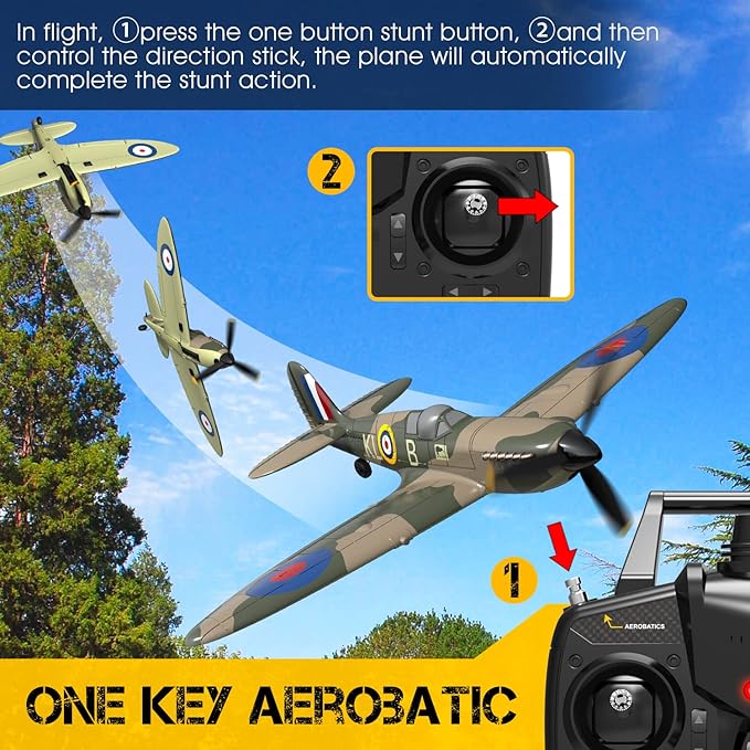 RC Plane Spitfire Fighter, 4 Channel Remote Control Airplane with Gyro System for Adults Boys Beginners