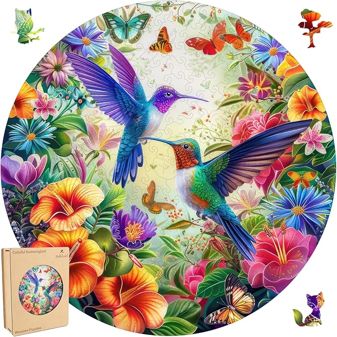 Colorful Hummingbird 500 Pieces Wooden Jigsaw Puzzles for Adults with Unique Shapes Fun Challenging Birds Puzzles for Kids and Couples on Birthday,Children's Day,Christmas, 16.7"x 16.7"