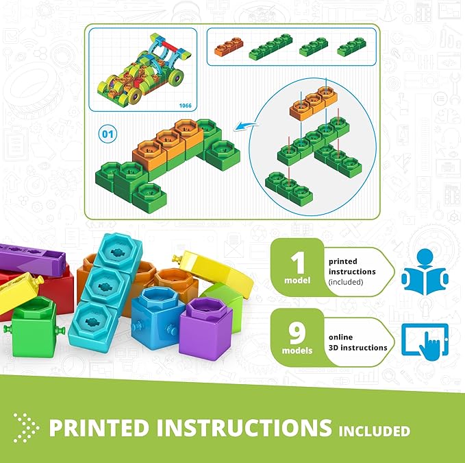 Engino: Qboidz Racing Car - 10 Model Brick Building Set, Toy Construction, Coloring & Math Activities, Stack-Click Assembly, STEM Play-Learn, Kids 4+