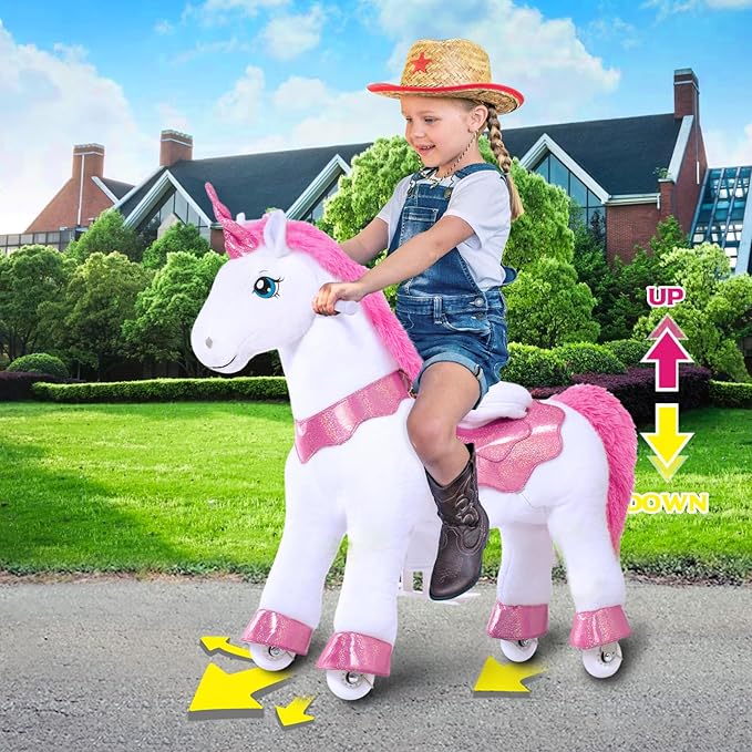 PonyCycle Ride on Unicorn Toys for Girls Katy Perry Pony Riding Pink Unicorn Rocking Horse (with Brake/ 35.4" Height/Size 4 for Age 4-7) Ride-on Animals Plush Pony Toys Birthday Gifts E412