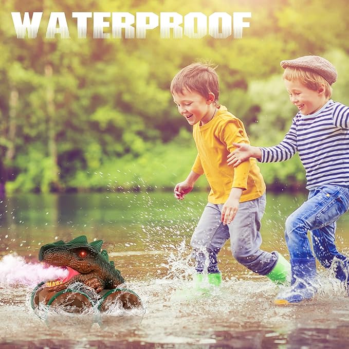 Cheerwing Remote Control Car Dinosaur Toys for Kids Boys,2.4GHz Amphibious Waterproof RC Dinosaur Car with Light,Spray,Sound 360° Rotating Function,All Terrain RC Monster Truck
