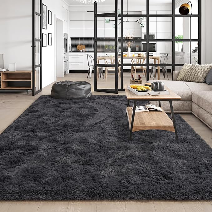 Amearea Premium Soft Area Rug 4x5.3 Feet, Grey Rugs for Living Room, Fluffy Carpet for Bedroom Nursery Playroom Teen Home Decor, Comfortable Indoor Furry Dorm Carpets, Dark Grey