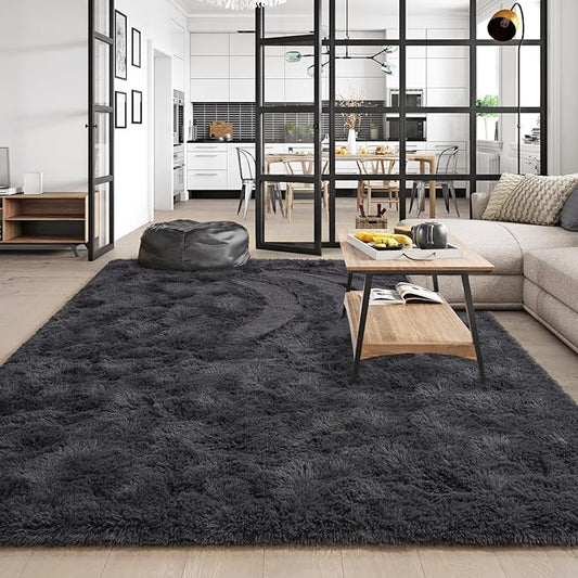 Amearea Premium Soft Area Rug 4x5.3 Feet, Grey Rugs for Living Room, Fluffy Carpet for Bedroom Nursery Playroom Teen Home Decor, Comfortable Indoor Furry Dorm Carpets, Dark Grey