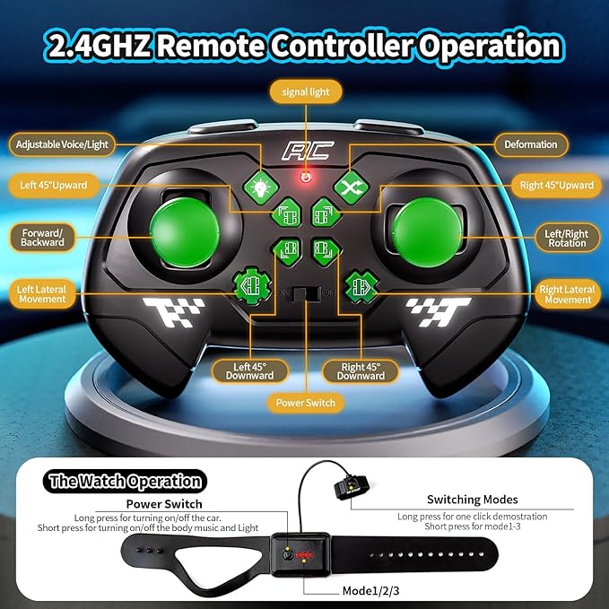 Remote Control Car, 2.4GHz 4WD Gesture Sensing RC Stunt Car, Drift Hand Controlled Twist Cars with Light & Music, Cool Birthday Gifts for Kids Boys Toy Age 6 7 8 9 10 11 12 Years Old(Green)