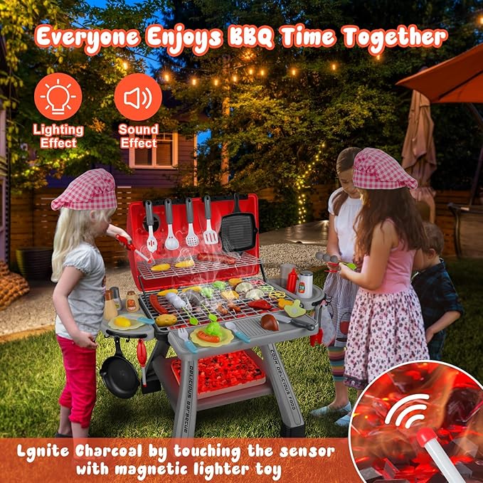 41Pcs Toy Grill Kids Grill Playset with Sound & Light for Toddlers - Kids BBQ Grill Playset for Indoor and Outdoor Kitchen Playset for Kids