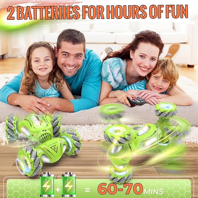 Gesture Sensing RC Stunt Car Toys Gifts for 6-8 8-12 Kids, 2.4Ghz 4WD Hand Controlled RC Car with Light & Music & Spray, Double-Sided 360° Rotating Birthday for Boys