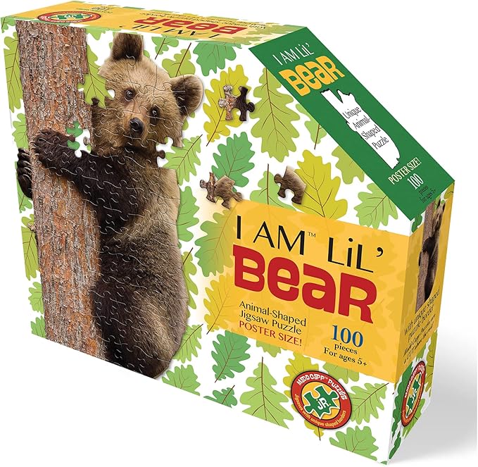 Madd Capp Puzzles Jr. - I AM Lil’ Bear - 100 Pieces - Animal Shaped Jigsaw Puzzle