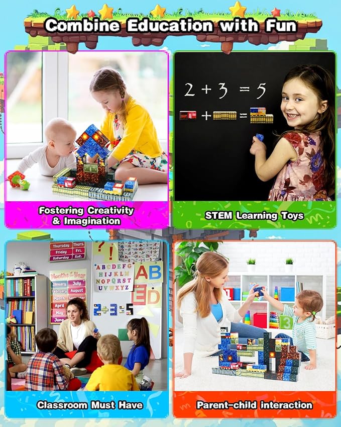 Magnetic Blocks Building Toys for Kids: 100PCS Magnet Cubes Trains Set - Kids Toys for Christmas Birthday Gifts - Magnetic World for Boys & Girls 3+