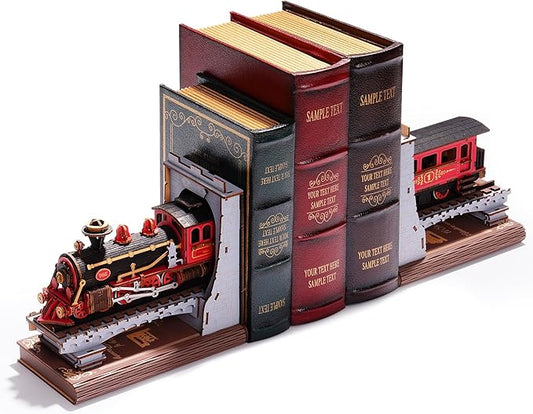 Rowood 3D Wooden Puzzle Book Nook,DIY Book Nook Kits for Adults,3D Wooden Puzzle Bookend Miniature Dollhouse Kit Bookshelf Insert Decor,Crafts for Adults Teens on Birthday Christmas -Century Train