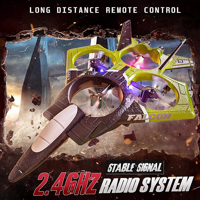 BEZGAR RC Airplane, 2.4GHZ 6-axis Gyro Remote Control Airplane, Gesture Remote Control Plane, 360° Flip Fighter Jet Toy, Toys for Ages 8-13 with Colorful LED Navigation Lights Green