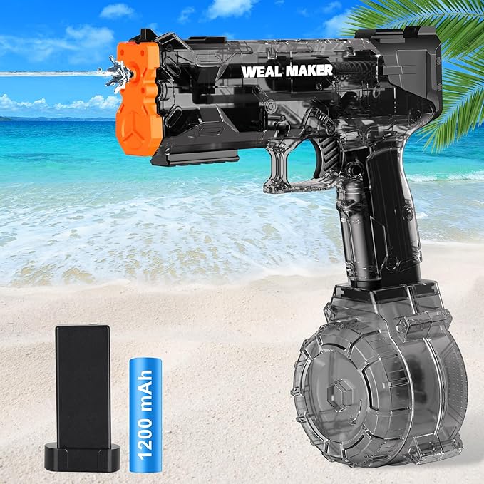artcool Stronger Electric Water Gun for Kid/Aldult,Transparent Automatic Squirt Guns High Powered IP67 Waterproof, Water Guns with 400 Ammos for Outdoor Summer Beach Pool （Black）
