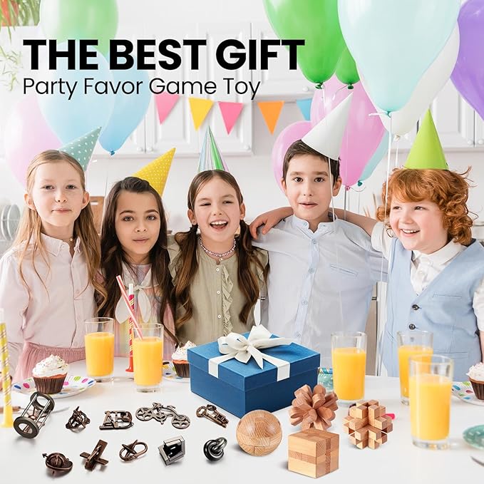 Syhood 14 Pcs Brain Puzzles Teaser for Adults Metal 3D Steel Mind Games Wooden Unlock Interlocking Puzzle Adult Iq Education Toys Smart Toy(Classic)