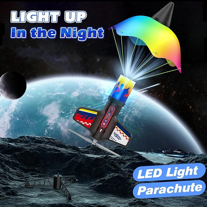 Rocket Launcher for Kids, Launching Air Rocket Toy Model Rockets with Parachute Safely Land 200 Feet of Flight Altitude Outdoor Toys for Ages 8-13 Birthday Gift for Kids Boys & Girls