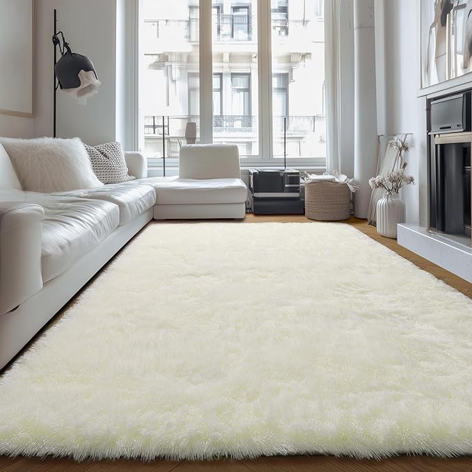 PAGISOFE Area Rugs 9x12 Living Room, Washable Cream White Fuzzy Shaggy Rugs for Bedroom, Office Ivory Fluffy Nursery Carpet Boys Girls Dorm Extra Large Pastel Rug for Kids Room Home Decor Aesthetic