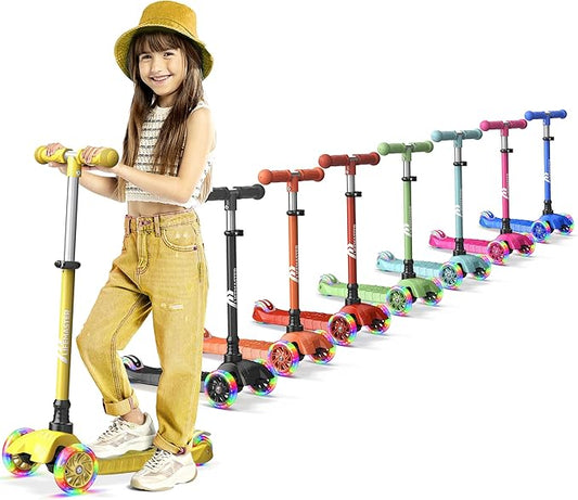 Kids Scooter – Children and Toddler 3 Wheel Kick Scooter – LED Wheel Lights Illuminate When Rolling– Adjustable Handlebar – Indoor and Outdoor