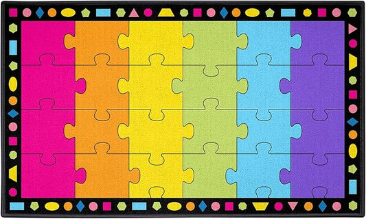 Booooom Jackson Large Colorful Puzzle Area Rug - 7'5"x13' with Non-Slip Backing - School Classroom 24 Seating Elementary Carpet