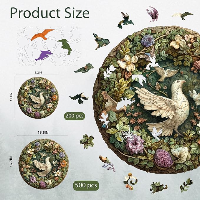 Retro Pigeon Dove 500 Pieces Wooden Jigsaw Puzzles for Adults with Unique Irregular Shape Fun Challenging Bird Puzzles for Kids and Couples on Birthday, Children's Day, Christmas,16.6"x16.7"