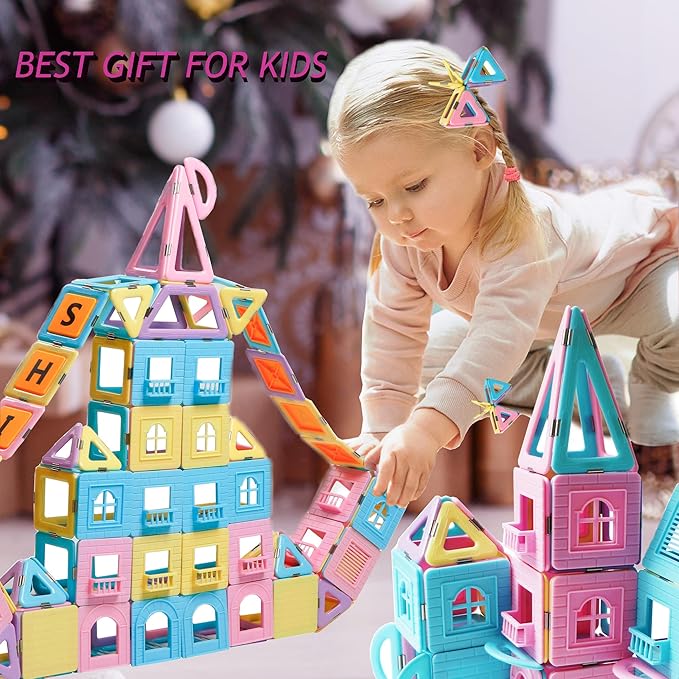 MAGBLOCK Magnetic Building Blocks Set, Upgraded Magnetic Tiles Toys for 3 4 5 6 7 8+ Year Old Girls, 103pcs Magnet Toys for Toddlers Boys and Girls 3-5