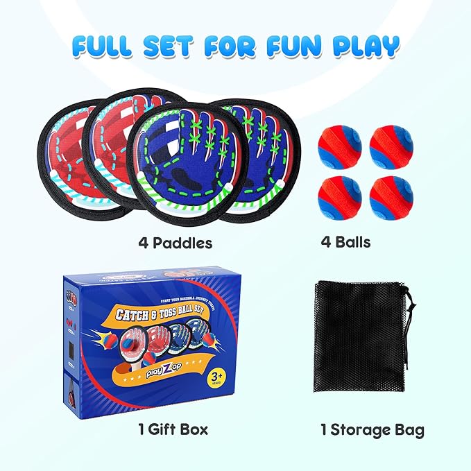 Toss and Catch Ball Set - Soft & Safe Toddler Baseball Gloves for Beginners - Kids Games Toys Indoor Outdoor - Great for Yard Beach Pool - Birthday Gift Boys Girls 2 3 4 5 6 7 8 9 10 Years