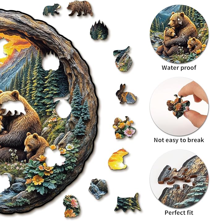 Wooden Puzzles for Adults, 3D Visual Effect Brown Bear Embrace Wooden Jigsaw Puzzle Kids,Unique Shape Wood Puzzle Adult,Puzzle for Adults,Birthday Gifts Family Games (M-11.3 * 11 in-242pcs)