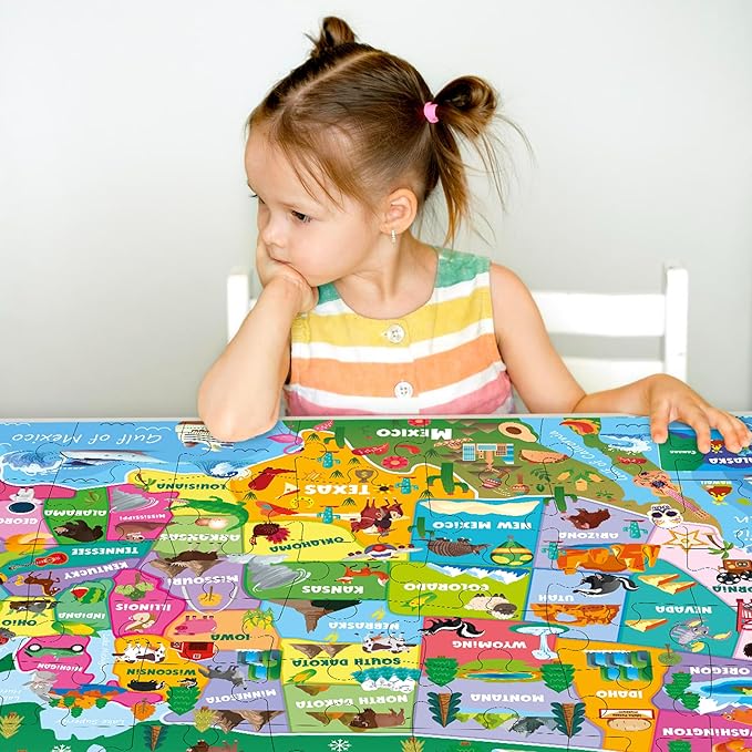 QUOKKA Giant Floor Puzzle for Kids Ages 4-6 – 2x3 Feet Extra-Thick 48 Pieces Toddler Puzzle Ages 3-5 – USA Map Educational Activity for Boys Girls – Premium Box with Sturdy Handle & Magnetic Closure
