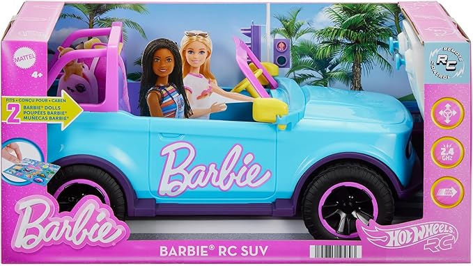 Barbie Hot Wheels RC SUV, Remote-Control Pink Vehicle That Fits 2 Fashion Dolls & Accessories, Includes Kid-Applied Stickers for Customization