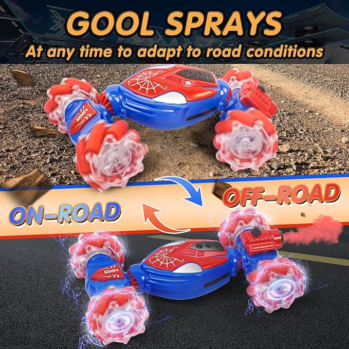 4WD Remote Control Gesture Sensor Car, Gesture Sensing Rc Stunt Car with Light & Music & Spray,for 6-12 Year Boys & Girls,Double Sided Drift Truck Off Road 360° Flips,Birthday for Kids